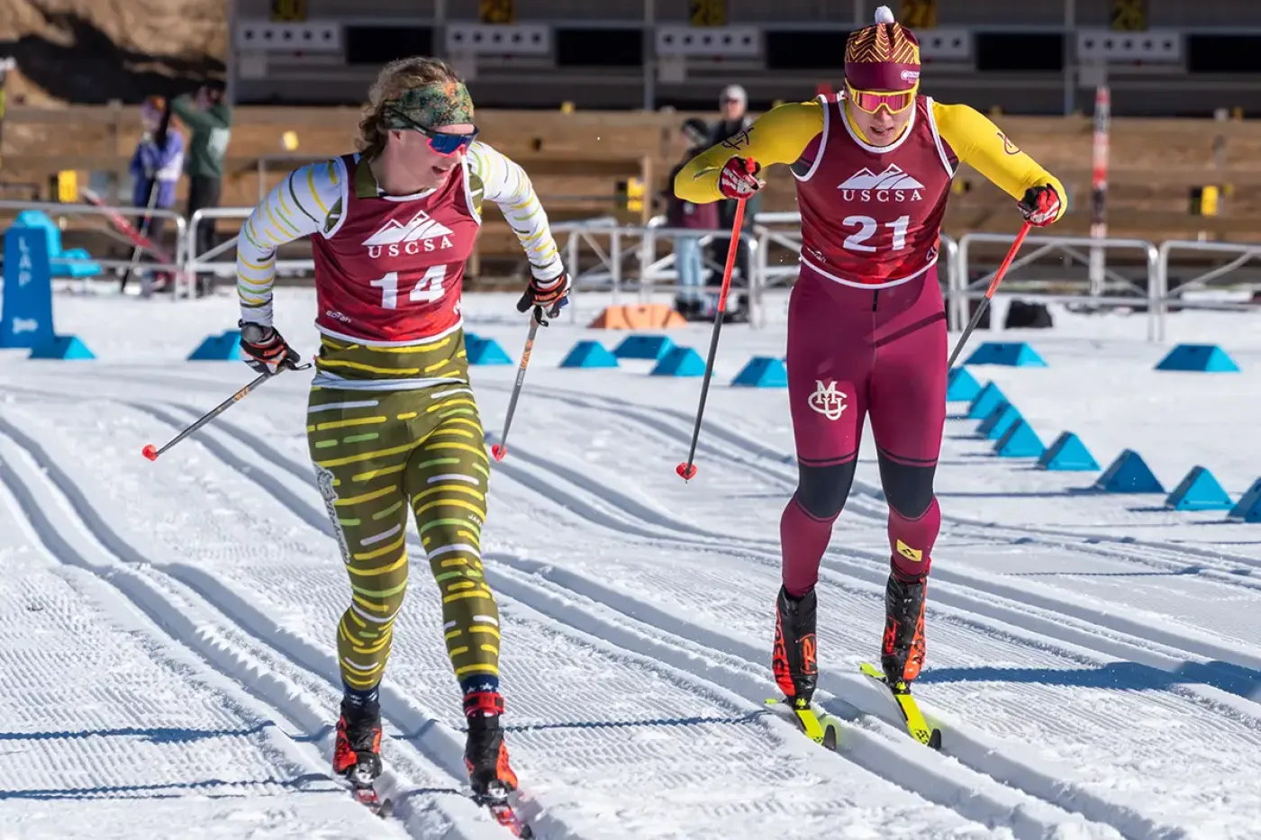 CMU athele figthing for a fraction of a second at the finish of the classic sprint in Lake Placid (Mt Van Hoevenberg), New York
